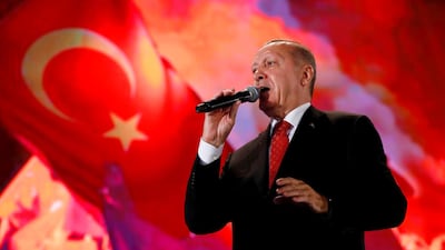 Turkish President Recep Tayyip Erdogan speaks at a ceremony in Istanbul on July 15, 2019 to mark the third anniversary of an attempted coup. Reuters
