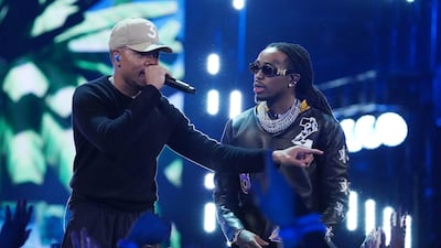 Chance The Rapper and Quavo on stage. Kyle Terada-USA TODAY