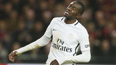 PSG's Blasie Matuidi reacts during the Ligue 1 match against Guingamp at the Roudourou stadium in Guingamp, France, on Saturday, December 17, 2016. Guingamp won 2-1. David Vincent / AP
