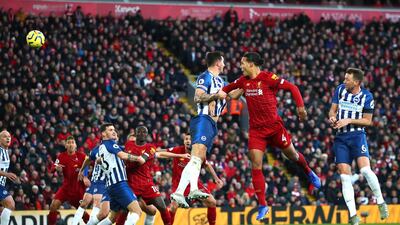 Centre-back: Virgil van Dijk (Liverpool) – A swift brace extended Liverpool’s winning run but Van Dijk was also in commanding form at the back to deny Brighton an equaliser. Getty Images