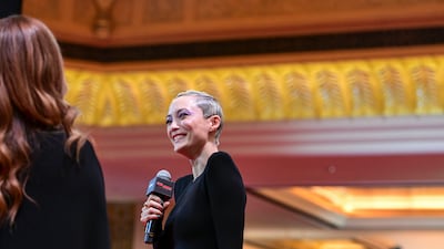 Actress Pom Klementieff speaks at the event