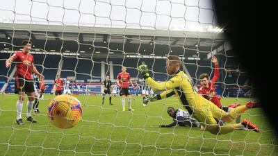 United goalkeeper David de gea cannot stop Mbaye Diagne's header putting West Brom in front. EPA