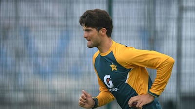Shaheen Afridi of Pakistan bowls during a nets session at Old Trafford in Manchester on Monday. AP