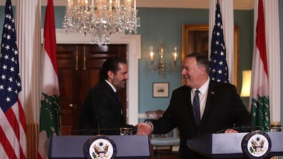 US Secretary of State Mike Pompeo with Lebanese Prime Minister Saad Hariri in Washington. Alex Wong/Getty