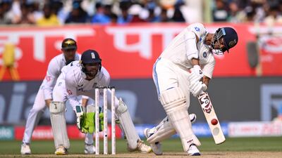 India's Yashasvi Jaiswal hits a six to reach his century. Getty Images