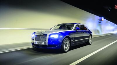 The Rolls-Royce Ghost Series II’s updates include subtle exterior changes, above, to its radiator grille, bonnet and Spirit of Ecstasy mascot, while its interior, below, has been improved with new technology. Photos courtesy Rolls-Royce Motor Cars