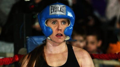 Tonya Harding is pictured during a boxing exhibition during the second period intermission at the Colorado Eagles versus Indianapolis ice hockey game at the Pepsi Coliseum on March 12, 2004 in Indianapolis, Indiana. AFP