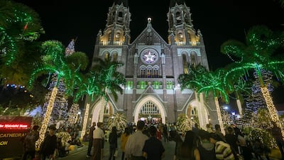 St Mary's Cathedral lit up for a Christmas eve church service in Yangon, Myanmar. AFP