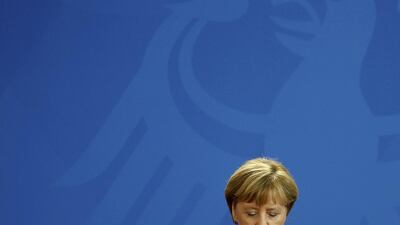 German Chancellor Angela Merkel reacts to US election results at the Chancellery in Berlin, Germany. Axel Schmidt / Reuters