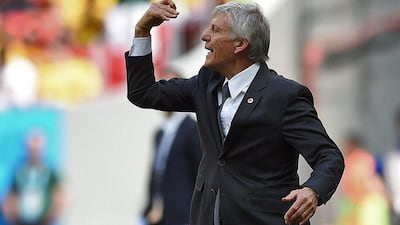 Colombia coach Jose Pekerman gestures during his side's 2-1 win over Ivory Coast on Thursday at the 2014 World Cup. Eitan Abramovich / EPA / June 19, 2014