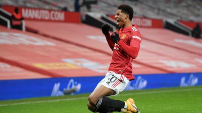 Marcus Rashford celebrates scoring the winner against Wolves at Old Trafford. Reuters