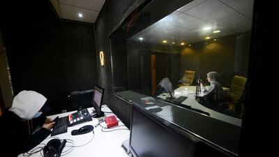 Ms Al Riyani hosts a health awareness programme on local radio station Jawak FM in Benghazi, Libya.