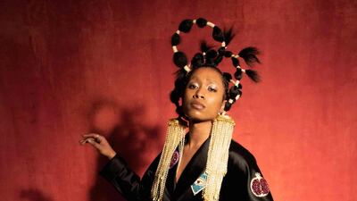 Adorned with an evil eye and pomegranate symbols, a look by Osman Yousefzada for autumn / winter 2021. Courtesy Osman Yousefzada