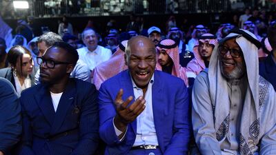 Former world heavyweight champion Mike Tyson looks on prior to the cruiserweight fight between Jake Paul and Tommy Fury at the Diriyah Arena. AP