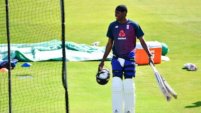England's Jofra Archer prepares to bat in the nets. AFP