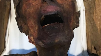 A photo of the "Screaming Mummy" at the Egyptian Museum in Cairo's Tahrir Square on February 14, 2018. Mario Goldman / AFP