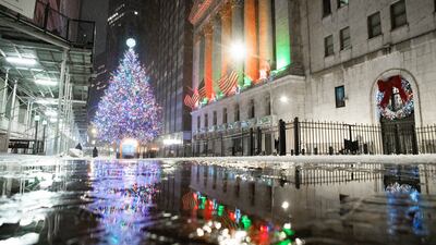 The Christmas tree outside the New York Stock Exchange in Downtown Manhattan. Photo: Anthony Quintano