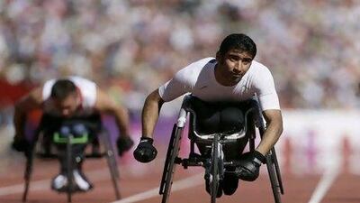 Mohammed Hammadi finished third in the 100-metre T34 final to add a bronze medal to the silver he collected in the 200m. Kirsty Wigglesworth / AP Photo