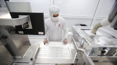 The Hikma Pharmaceuticals laboratory in Amman, Jordan. The company said that 6 per cent of its revenue last year was invested in research and development. Salah Malkawi / The National