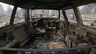 View from inside a parked car destroyed by fire in the Coffey Park area of Santa Rosa, California. Ben Margot / AP Photo