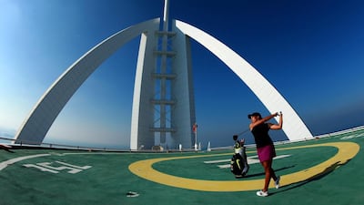 Cheyenne Woods spent time at the helipad on top of the Burj Al Arab Hotel after her second round of the Omega Dubai Ladies Masters on the Majlis Course at the Emirates Golf Club. Warren Little / Getty Images