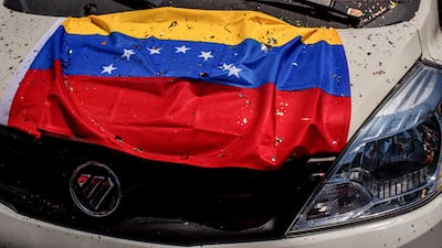 A Venezuelan flag in Santiago, Chile, in support of Nicolas Maduro after his capture by the US. Bloomberg