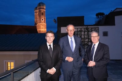 British Prime Minister Sir Keir Starmer with German Chancellor Friedrich Merz and French President Emmanuel Macron in Munich, Germany. Stefan Rousseau - Pool / Getty Images