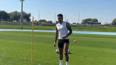 Jesse Lingard trains at the Nad Al Sheba Sports Complex in Dubai. Courtesy Instagram