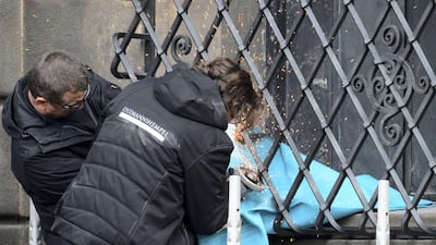Damage caused to a lattice window of the Green Vault during the burglary is repaired. Getty Images