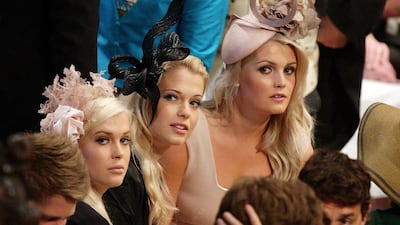 Earl Spencer's daughters, Lady Amelia, Lady Eliza and Lady Kitty wait for the wedding ceremony for Britain's Prince William and Kate Middleton to start inside Westminster Abbey in London on April 29, 2011