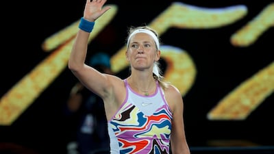 Victoria Azarenka applauds the crowd after winning her Australian Open quarter-final match against Jessica Pegula. EPA