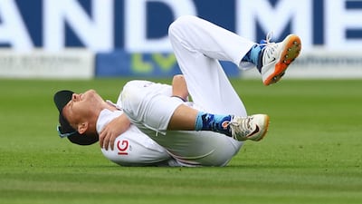 England's Ollie Pope after injuring his shoulder during the Lord's Test. Reuters