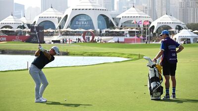 Paul Casey plays his second shot on the 9th hole. Getty