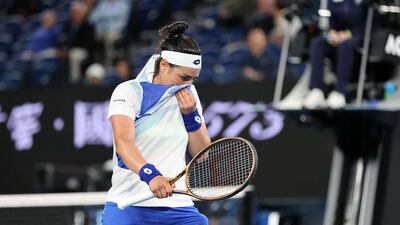 Ons Jabeur reacts on day four of the Australian Open. AFP