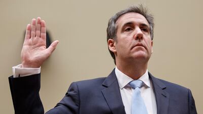 epa07401687 Michael Cohen, former attorney to US President Donald J. Trump, is sworn in before the House Oversight and Reform Committee in the Rayburn House Office Building in Washington, DC, USA, 27 February 2019. Cohen is scheduled to testify before three congressional committees over three days. Lawmakers plan to grill the convicted felon over the Trump Tower Moscow project, and Cohen's facilitation of hush money payments to two women who alleged to having affairs with Trump before he took office. EPA/SHAWN THEW