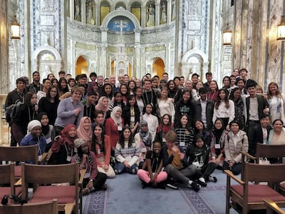 At a church in Baltimore. The same day saw the students also visit a synagogue and mosque, where they prayed, had lunch and had an interfaith discussion. Courtesy American International School in Abu Dhabi
