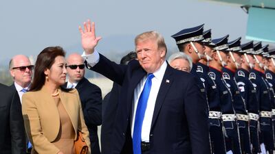 US president Donald Trump lands at Osan Air Base, South Korea. US Air Force/ Staff Sgt Alex Echols III / EPA