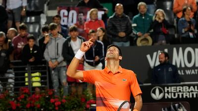 Novak Djokovic celebrates after beating Casper Ruud in the Italian Open semi-finals. AP