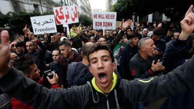 Algerian demonstrators take to the streets in the capital Algiers to reject the presidential election. AP