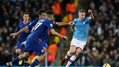 Chelsea's Cesar Azpilicueta in action with Manchester City's Kevin De Bruyne. Reuters
