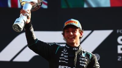 Kimi Antonelli celebrates victory on the podium at Monza. Getty Images