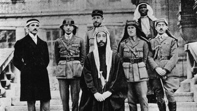 King Faisal I of Iraq, centre, the grandfather of King Faisal II at the 1919 Peace Conference in Paris. Behind him to the right is Lawrence of Arabia. Faisal II was killed in a 1958 coup that toppled the Hashemite monarchy and ushered a history of perpetual bloodshed. Getty