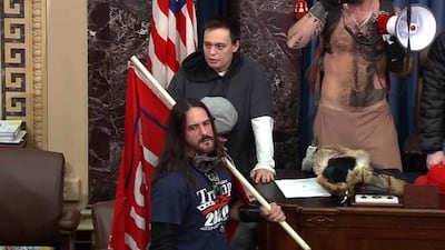 Paul Allard Hodgkins stands on the floor of the US Senate on January 6. US Capitol Police via AP