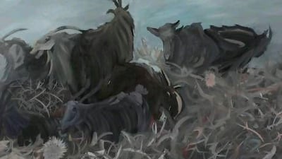 Farzan Sadjadi's Between the thorns II, household paint on canvas, on display at Carbon 12 Dubai. Photo Farzan Sadjadi / Carbon 12 Gallery