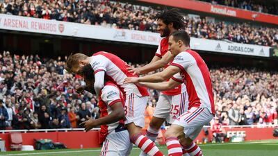 Nuno Tavares celebrates after scoring. Getty