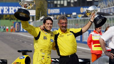 Jordan-Ford team manager Eddie Jordan with Giancarlo Fisichella. AFP