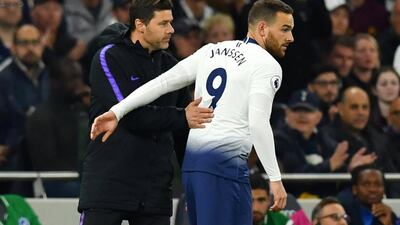 Tottenham manager Mauricio Pochettino gets ready to bring on substitute Vincent Janssen. Reuters