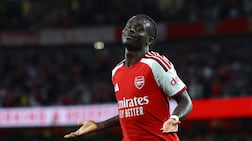 Bukayo Saka celebrates scoring in Arsenal's opening day win over Coventry City. Reuters