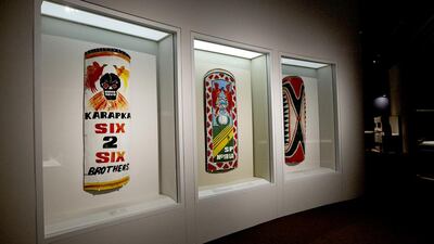 'War Shields', wood, metal, plastic, and paint, 1990 - 2000 CE, Papua New Guinea. Mona Al-Marzooqi / The National
