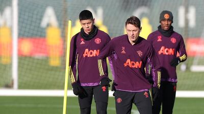 Nemanja Matic trains in Manchester on Monday. Getty